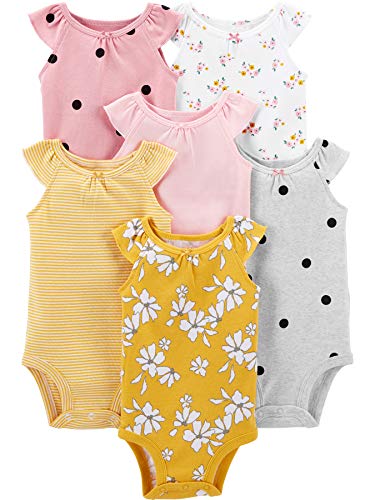 Simple Joys by Carter's Girls' 6-Pack Sleeveless Bodysuit, Pink, Floral/Dots, Preemie from Carter's Simple Joys -Private Label -Vendor Flex CRI