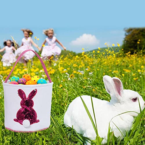3 Pack Easter Bunny Basket Egg Bags for Kids,Easter Burlap Tote Egg Bags Gift Baskets,Easter Egg Hunt Basket with Handle,Canvas Fluffy Tails Rabbit Bags Buckets for Kids Easter Party Decoration by DIRUQSD