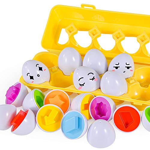 CAPTAIN CHAOWING Easter Matching Eggs, 12 PCS Shapes Easter Matching Stacking Egg for Kids, Plastic Match Eggs with 12 Shapes, Easter Gift for Toddlers Children Boy Girl Age 3 + by CAPTAIN CHAOWING
