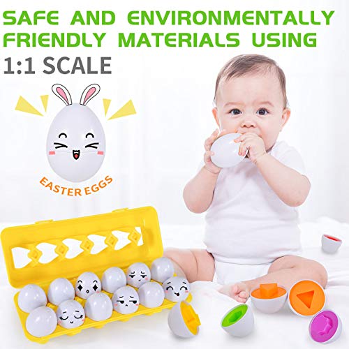 CAPTAIN CHAOWING Easter Matching Eggs, 12 PCS Shapes Easter Matching Stacking Egg for Kids, Plastic Match Eggs with 12 Shapes, Easter Gift for Toddlers Children Boy Girl Age 3 + by CAPTAIN CHAOWING