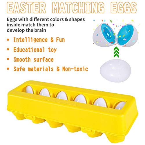 CAPTAIN CHAOWING Easter Matching Eggs, 12 PCS Shapes Easter Matching Stacking Egg for Kids, Plastic Match Eggs with 12 Shapes, Easter Gift for Toddlers Children Boy Girl Age 3 + by CAPTAIN CHAOWING