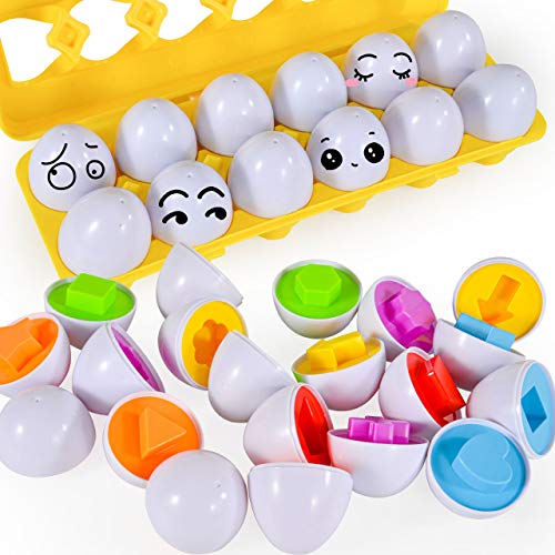 CAPTAIN CHAOWING Easter Matching Eggs, 12 PCS Shapes Easter Matching Stacking Egg for Kids, Plastic Match Eggs with 12 Shapes, Easter Gift for Toddlers Children Boy Girl Age 3 + by CAPTAIN CHAOWING