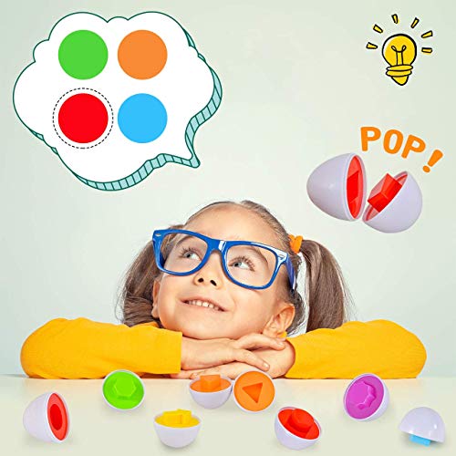 CAPTAIN CHAOWING Easter Matching Eggs, 12 PCS Shapes Easter Matching Stacking Egg for Kids, Plastic Match Eggs with 12 Shapes, Easter Gift for Toddlers Children Boy Girl Age 3 + by CAPTAIN CHAOWING