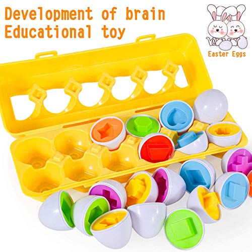 CAPTAIN CHAOWING Easter Matching Eggs, 12 PCS Shapes Easter Matching Stacking Egg for Kids, Plastic Match Eggs with 12 Shapes, Easter Gift for Toddlers Children Boy Girl Age 3 + by CAPTAIN CHAOWING