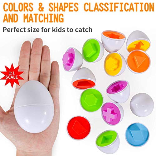 CAPTAIN CHAOWING Easter Matching Eggs, 12 PCS Shapes Easter Matching Stacking Egg for Kids, Plastic Match Eggs with 12 Shapes, Easter Gift for Toddlers Children Boy Girl Age 3 + by CAPTAIN CHAOWING
