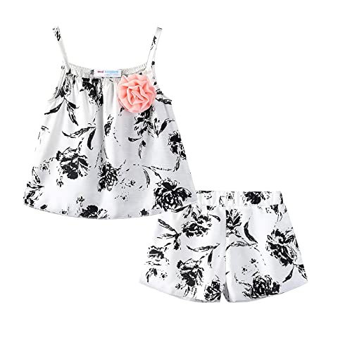 LittleSpring Sweet Little Girl Clothes Summer Sleeveless Floral Cami and Shorts Set Black Size 7-8 by 