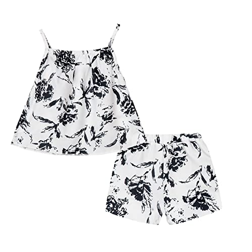 LittleSpring Sweet Little Girl Clothes Summer Sleeveless Floral Cami and Shorts Set Black Size 7-8 by 