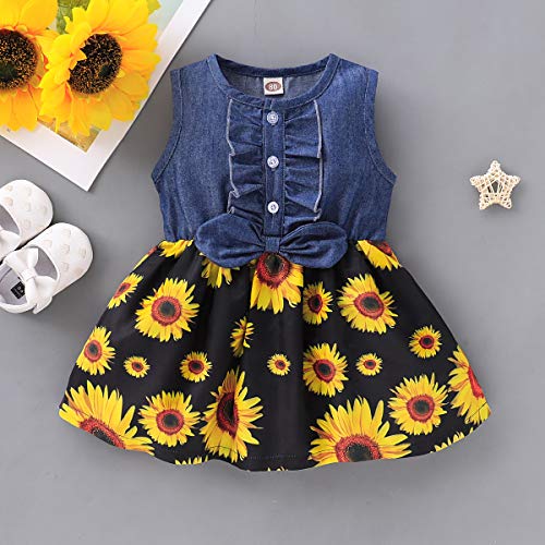 Kucnuzki 12 Month Girl Clothes Toddler Girl Princess Dresses Short Sleeve Girls Denim Skirt Baby Summer Swing Dress Outfits 12-18 Months(Flower+Black) from Kucnuzki