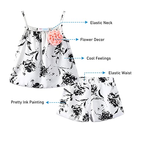 LittleSpring Sweet Little Girl Clothes Summer Sleeveless Floral Cami and Shorts Set Black Size 7-8 by 