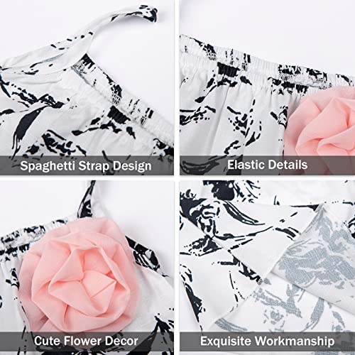 LittleSpring Sweet Little Girl Clothes Summer Sleeveless Floral Cami and Shorts Set Black Size 7-8 by 