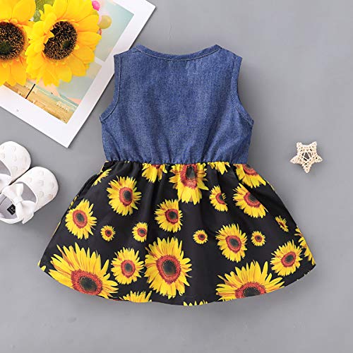 Kucnuzki 12 Month Girl Clothes Toddler Girl Princess Dresses Short Sleeve Girls Denim Skirt Baby Summer Swing Dress Outfits 12-18 Months(Flower+Black) from Kucnuzki