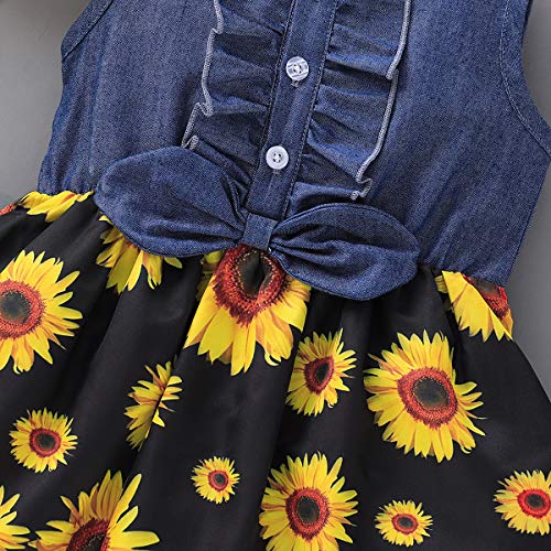 Kucnuzki 12 Month Girl Clothes Toddler Girl Princess Dresses Short Sleeve Girls Denim Skirt Baby Summer Swing Dress Outfits 12-18 Months(Flower+Black) from Kucnuzki