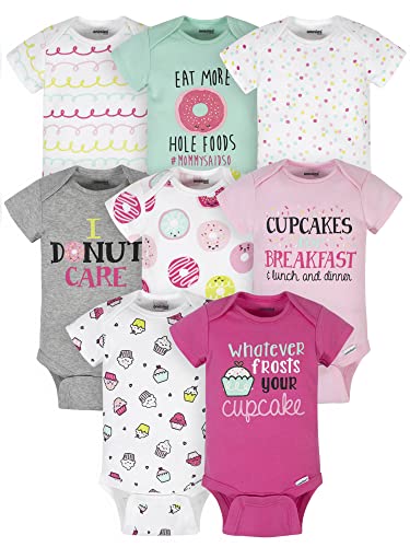 Onesies Brand Baby Girls' 8-Pack Short Sleeve Printed Bodysuits, Pink Sweet Treats, 6-9 Months by Onesies Brand