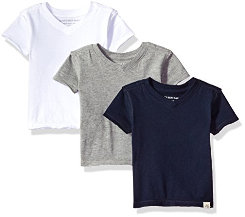 Burt's Bees Baby baby boys T-shirts, Set of 3 Organic Short Sleeve and Long Sleeve V-neck Tees T Shirt, White/Grey/Navy Short Sleeve, 18 Months US by Burt's Bees Children's Apparel