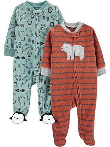 Simple Joys by Carter's Baby Boys' Fleece Footed Sleep and Play, Pack of 2, Bear/Mixed Print, Preemie from Carter's Simple Joys - Private Label