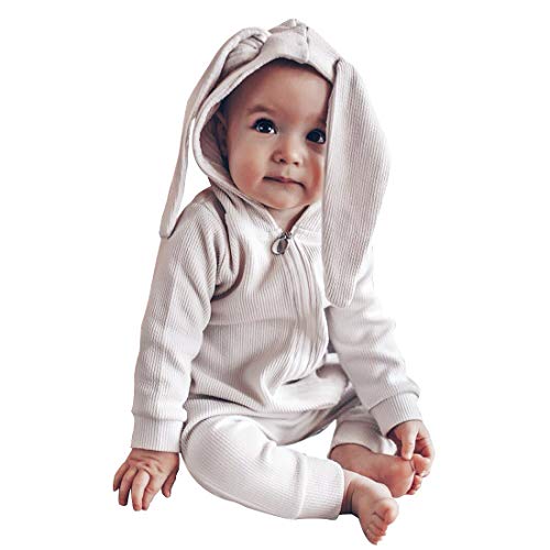 Simplee kids Animal Bunny Baby Easter Pajamas Long Ear Rabbit Hoodie Romper with Zipper from Simplee kids