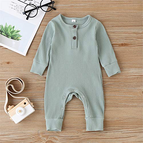 Kuriozud Newborn Infant Unisex Baby Boy Girl Button Solid Romper Bodysuit One Piece Jumpsuit Outfits Clothes (Long Sleeve One Piece Light Green, 0-3 Months) by Kuriozud