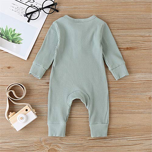 Kuriozud Newborn Infant Unisex Baby Boy Girl Button Solid Romper Bodysuit One Piece Jumpsuit Outfits Clothes (Long Sleeve One Piece Light Green, 0-3 Months) by Kuriozud
