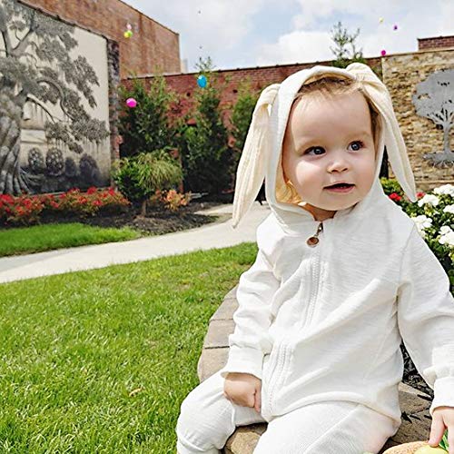 Simplee kids Animal Bunny Baby Easter Pajamas Long Ear Rabbit Hoodie Romper with Zipper from Simplee kids