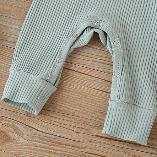 Kuriozud Newborn Infant Unisex Baby Boy Girl Button Solid Romper Bodysuit One Piece Jumpsuit Outfits Clothes (Long Sleeve One Piece Light Green, 0-3 Months) by Kuriozud