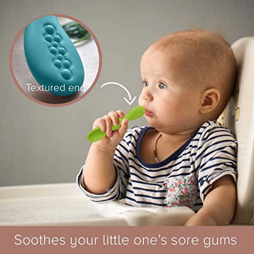 Silicone Baby Spoons for Baby Led Weaning 4-Pack, First Stage Baby Feeding Spoon Set Gum Friendly BPA Lead Phthalate and Plastic Free, Great Gift Set (Blue) from Sperric