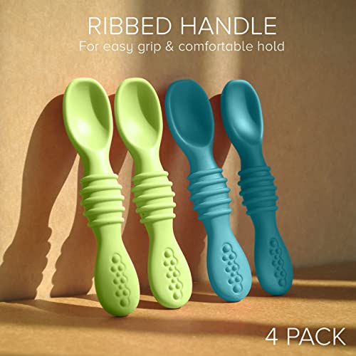 Silicone Baby Spoons for Baby Led Weaning 4-Pack, First Stage Baby Feeding Spoon Set Gum Friendly BPA Lead Phthalate and Plastic Free, Great Gift Set (Blue) from Sperric