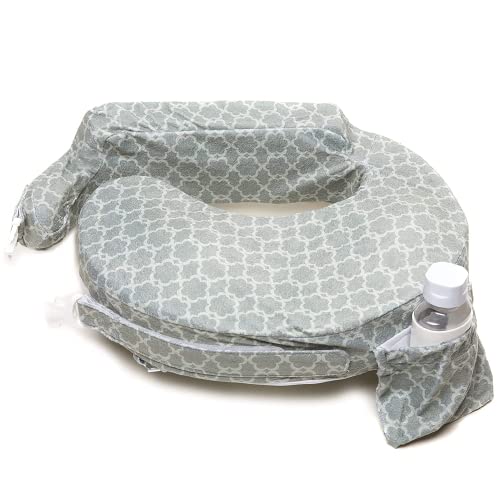My Brest Friend Deluxe Nursing Pillow for Breastfeeding & Bottle Feeding, Enhanced Posture Support, Double Straps & Removable Extra Soft Slipcover, Flower Key Grey by Zenoff Products