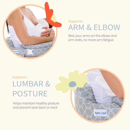 My Brest Friend Deluxe Nursing Pillow for Breastfeeding & Bottle Feeding, Enhanced Posture Support, Double Straps & Removable Extra Soft Slipcover, Flower Key Grey by Zenoff Products
