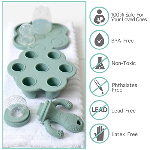 Little Twig Baby Fruit Feeder Pacifier Teether | Baby Food Freezer Tray with Lid | BPA Free Silicone Freezable Teether | Feeding Set for Breast Milk Ice Cubes, Baby Food, Vegetable Fruit Purees from Kittrich Corporation