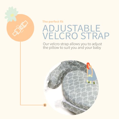 My Brest Friend Deluxe Nursing Pillow for Breastfeeding & Bottle Feeding, Enhanced Posture Support, Double Straps & Removable Extra Soft Slipcover, Flower Key Grey by Zenoff Products