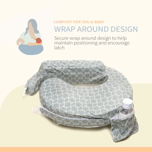My Brest Friend Deluxe Nursing Pillow for Breastfeeding & Bottle Feeding, Enhanced Posture Support, Double Straps & Removable Extra Soft Slipcover, Flower Key Grey by Zenoff Products