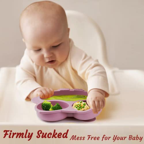 Silicone Baby Feeding Set, Baby Led Weaning Supplies with Suction Bowl Divided Plat, Baby Pre-Spoon and Fork, Adjustable Bib, Sippy Cup with Straw and Lid, Baby Utensils 6+Monthsï¼Pinkï¼ from Dongguan SHY Silicone Product Co.,LTD