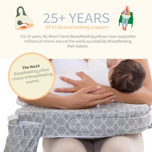 My Brest Friend Deluxe Nursing Pillow for Breastfeeding & Bottle Feeding, Enhanced Posture Support, Double Straps & Removable Extra Soft Slipcover, Flower Key Grey by Zenoff Products
