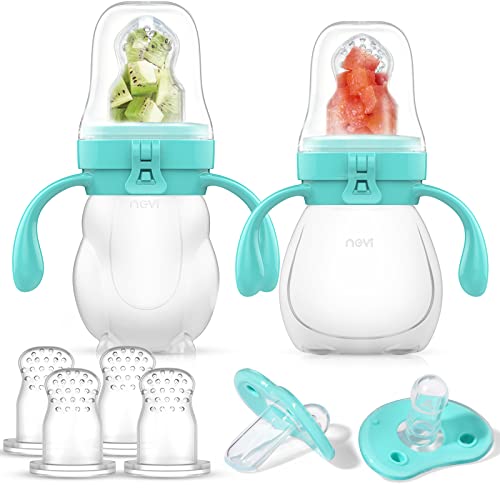 NCVI Baby Fruit Feeder | Fresh Food Feeder Pacifier | Silicone Teething Toy, Teething Relief, Appetite Stimulation for Baby Feeding, BPA Free, 6 Replacement Nipple, 2Pack (Bear&Rabbit) by NCVI