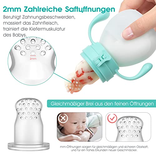 NCVI Baby Fruit Feeder | Fresh Food Feeder Pacifier | Silicone Teething Toy, Teething Relief, Appetite Stimulation for Baby Feeding, BPA Free, 6 Replacement Nipple, 2Pack (Bear&Rabbit) by NCVI