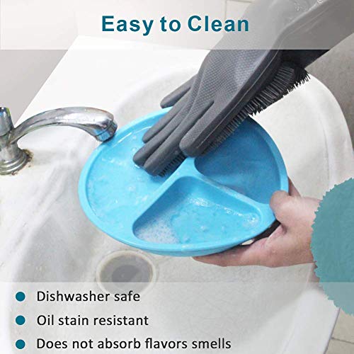 Baby Suction Plate with Self-Feeding Spoon Fork - BPA Free Infant Newborn Utensil Set for Self-Training, Suction Plates for Babies Toddlers, Dishwasher Microwave Safe (Blue) by Wellfine