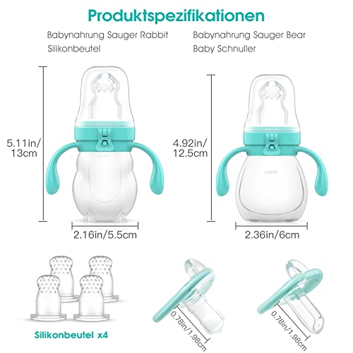 NCVI Baby Fruit Feeder | Fresh Food Feeder Pacifier | Silicone Teething Toy, Teething Relief, Appetite Stimulation for Baby Feeding, BPA Free, 6 Replacement Nipple, 2Pack (Bear&Rabbit) by NCVI