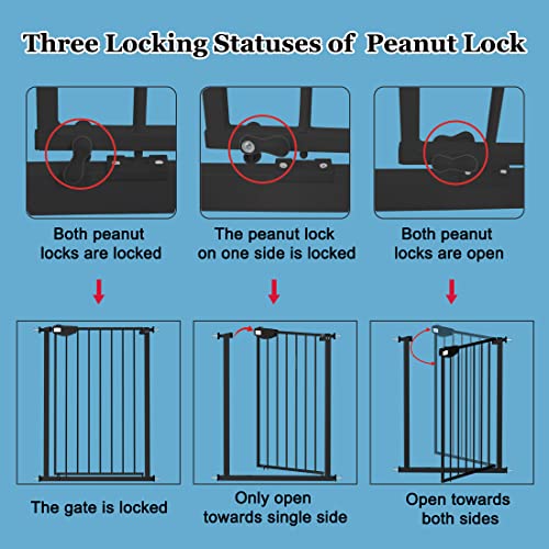 WAOWAO 36.22" Extra Tall Wide Pressure Mounted Baby Gate Triple Lock Walk Through Swing Auto Close Safety Black Metal Toddler Kids Child Dog Pet Puppy Cat for Indoor Stairs,Doorways 25.59"-81.49" inch by WAOWAO