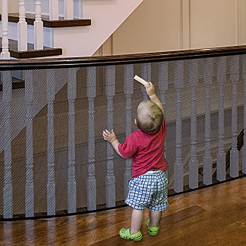 Stairway Net, Baby Gate for Stairs with No Drilling, Baby Safety Stairs Rail Net, 15 ft L x 2.66 ft H, Baby Safety Net Balcony Banister Stair Net for Child, Small pet,Toy- Indoor & Outdoor(Black) by CHELSOND