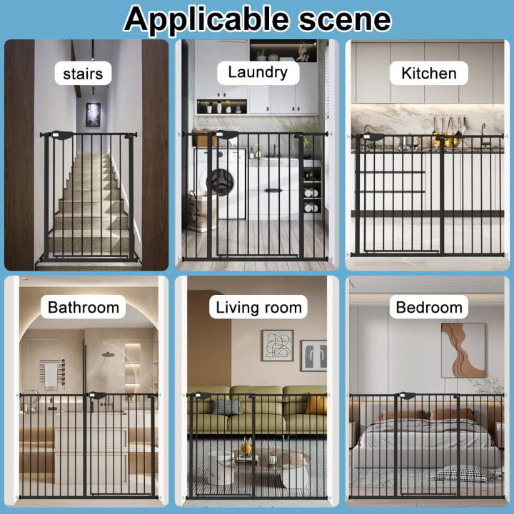 WAOWAO 36.22" Extra Tall Wide Pressure Mounted Baby Gate Triple Lock Walk Through Swing Auto Close Safety Black Metal Toddler Kids Child Dog Pet Puppy Cat for Indoor Stairs,Doorways 25.59"-81.49" inch by WAOWAO