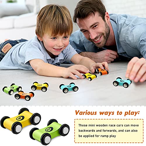 8 Pieces Wooden Mini Car Wood Race Car Kids Wooden Track Colorful Car Ramp Toy Replacement Car Toy Vehicle Play Sets for Toddlers Party Gift by Sotiff