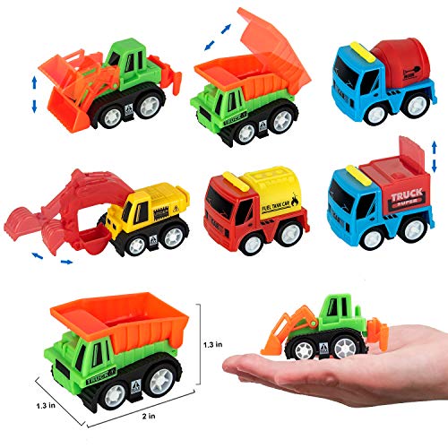 Cars Sets Construction Vehicle Toys with Play Mat, 6 Construction Trucks, 3 Road Signs, Construction Site Playmat, Engineering Vehicle Sets, Mini Pull Back Car Toys for Travel Toy by CHICKEN TOYS