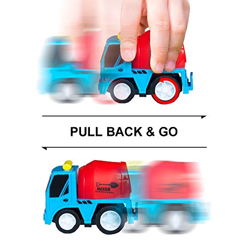 Cars Sets Construction Vehicle Toys with Play Mat, 6 Construction Trucks, 3 Road Signs, Construction Site Playmat, Engineering Vehicle Sets, Mini Pull Back Car Toys for Travel Toy by CHICKEN TOYS