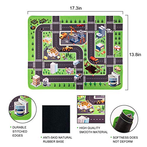 Cars Sets Construction Vehicle Toys with Play Mat, 6 Construction Trucks, 3 Road Signs, Construction Site Playmat, Engineering Vehicle Sets, Mini Pull Back Car Toys for Travel Toy by CHICKEN TOYS