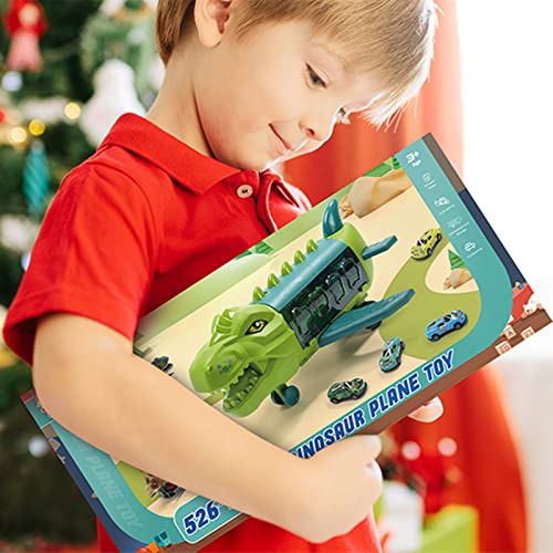 2 in 1 Dinosaur Airplane Toys for 3 4 5 6 Years Old, Tracks Transport Plane Toy with 2 Dino Helicopter Vehicles and Mini Race Cars, Storage Play Set Birthday Gift Kids Toddler Boy Girl from HOLYFUN