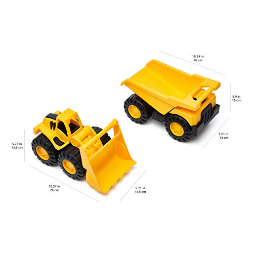 Amazon Basics Toy Construction Vehicle Set, Dump Truck and Bulldozer, Indoor/Outdoor, 10-Inch, Yellow (Pack of 2) by Amazon Basics