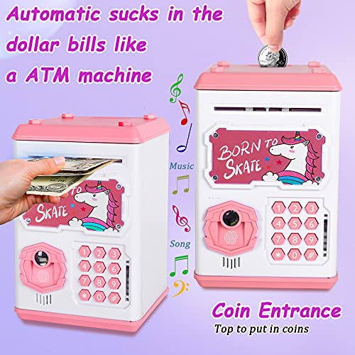 Money Bank for Kids, Electronic Piggy Bank Mini ATM Toy, Fingerprint & Face Scan Password Code Lock Cash Coin Money Safe Saving Box, Birthday Gift for Children Girls by CWLAKON