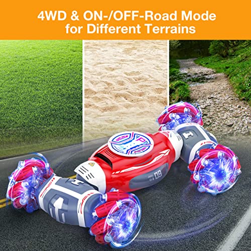 Powerextra 2022 New Scale Remote Control Car, 1:12 Gesture Control Rc Stunt Car, Double Side 360Â° Rotating Wrist Racing Crawler, All Terrains Toy Car 4WD Transform Off Road Vehicle, 90+ Mins Play Car from Powerextra