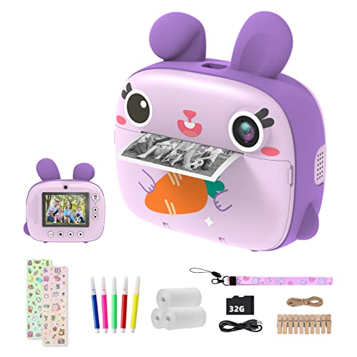 CAMCLID Instant Camera for Kids, 1080P Kids Camera Instant Print with No Ink Print Paper & 32G SD Card,Selfie Digital Camera & Video Camera with 2.4â Screen,Ideal Toy Gift for Girls Boys 3-12 (Purple) by CAMCLID