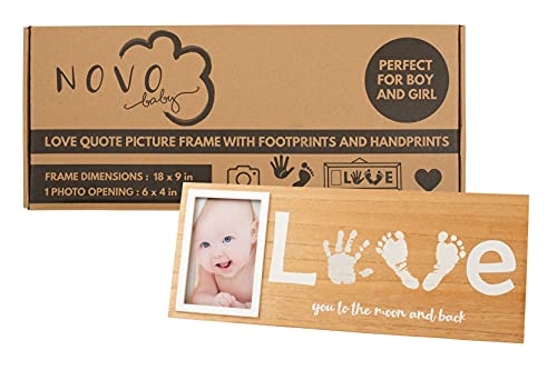 Baby Footprint & Handprint Photo Frame Kit | Includes White Paint and Paint Tray | Perfect Baby Shower Gift for Boy & Girl | Newborn Keepsake Frame | Foot & Hand Impression (17 x 7 Inches) by 